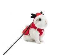 Christmas Rabbit Harness with Leash, Red Velvet Bunny Outfit with Reindeer Antlers & Santa Hat, Fleece Harness for Walking, Training & Outdoor Travel(M)