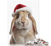 Christmas Rabbit with Santa Hat Puzzles 500 Pieces Wooden Puzzles Puzzles Wooden Puzzles Family Activity Jigsaw Puzzles 500pcs (52x38cm)