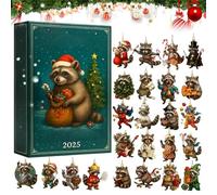 Christmas Raccoon - Acrylic Decoration 2D 24 Day,Countdown Calendar 2025 Ornaments Animals | for Christmas Tree Rearview Mirror Car Wall Window