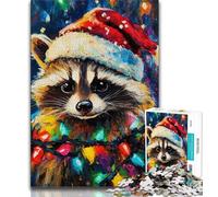 Christmas Raccoon Jigsaws Puzzles 2000 Pieces for Adults Gifts,Stress Reliever Staycation Kill Time with Matching Poster And Trivia Sheet 70x100cm