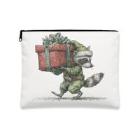 Christmas Raccoon Makeup Bag, Vintage Fanciful Cosmetic Travel Pouch for Women, Portable Small Canvas Zipper Organizer, Holiday Skincare Toiletry Bag, Green, 7x9 Inch, Raccoon