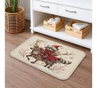 Christmas Raccoon Quick Dry Bath Mat, Santa Riding Reindeer Absorbent Non Slip Shower Mat, Holiday Flannel Washable Rugs for Bathroom Decorative 20x32 Inch