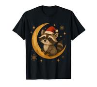 Christmas Raccoon Sitting on Moon with Stars T-Shirt