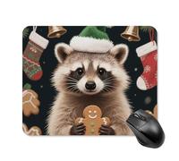 Christmas Raccoon Square Mouse Pads Non-Slip Rubber Base Mouse Mat Cute Mousepad Funny Computer Desk Accessories for Office Home Gaming Work 20 * 25cm