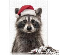 Christmas Raccoon with Santa Hat Portrait Puzzles 500 Piece Puzzles for Teenagers Gifts Puzzle for Adults And Teenager 500pcs (52x38cm)