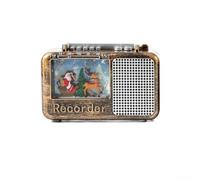Christmas Radio Music Box Ornament with Santa Elk Cart, Illuminated Snow Scene Christmas Decoration with Adjustable Volume Holiday Melodies, USB or Battery(Deer)