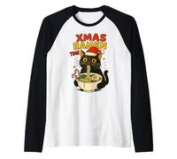 Christmas Ramen Cat Anime Kawaii Santa Holiday Bowl Raglan Baseball Tee