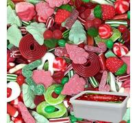 Christmas Random Mixed Pick n Mix Sweets with Gift Tub- Festive Red, Green & White Sweets - Delicious Gummy, Jelly & Fizzy Candy (2000g)