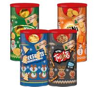 Christmas Random Mixed Snack Caddy Tin - Twiglets, Mini Cheddars, Crinklys Cheese & Onion Cheeselets - Festive Savory Treats (6 x Random Mixed)