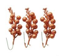Christmas Ready Set of 3 Sparkling Berry Stems with Realistic Foam Berries on Flexibly Designed Iron Wire Enhance Your Festive Decor (Bronze)