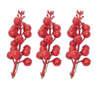 Christmas Ready Set of 3 Sparkling Berry Stems with Realistic Foam Berries on Flexibly Designed Iron Wire Enhance Your Festive Decor (Red)