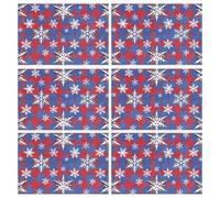 Christmas Red and Blue Plaid White Snowflakes rustic wipe off placemats for dining table burlap charger plates dinner mats set of 6 12x18