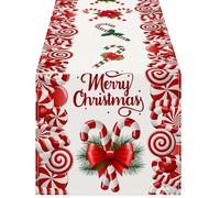 Christmas Red And White Candy Cane Table Runners 33x183cm Long Seasonal Winter Merry Christmas Washable Dining Holiday Farmhouse Style Table Decoration Tablecloth For Holiday Farmhouse Decoration