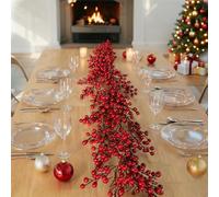 Christmas Red Berry Garland, 180cm Artificial Berry Garland - Winter Christmas Wreath Hanging Vine, Suitable for indoor and outdoor decorations and Xmas party decorations (1)