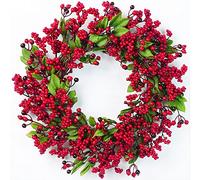 Christmas Red Berry Wreath 45cm/17.7inch Artificial Berries Wreath Mixed Red Berry Decor Holly Winterberry Wreath Christmas Grapevine Wreath for Front Door or Indoor Wall(#1)