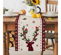 Christmas Red Bird Deer Table Runner 72 Inches Long, Winter Snowflake Linen Buffalo Plaid Washable Table Runners Heat-Insulation Kitchen Dining Table Decorations for Home Party Decor 13x72in