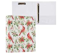 Christmas Red Bird Green Leafs Holy Berry 3 Ring Binder 1.5" Decorative D-Ring Binder with Clipboard&3 Clear Pockets, Holds 200 Sheets A4 Size Paper Waterproof Binders for School Home Office