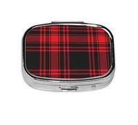 Christmas Red Black Tartan Check Scottish,Meta Pill Box 2 Compartment Medicine Case,Portable Organizer,Rectangle Meta Portable Organizer Pill Box 1903 Compartment Medicine Case