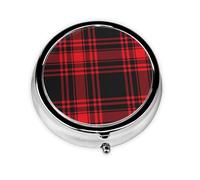 Christmas Red Black Tartan Check ScottishMeta Pill Box 3 Compartment Medicine Case,Portable Organizer