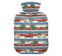 Christmas Red Blue White Truck Trees Hot Bottle Water Bag with Soft Cover, 1L Hot Compresses for The Body for Menstrual Cramps