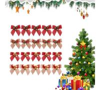 Christmas Red Bows 20pcs, Christmas Bows with Bells, Christmas Tree Decoration, 8cm Velvet Wreaths Bows, Exquisite Xmas Tree Ornaments Decorative Bows for Memorable Parties, Mixed Colours (A)