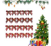 Christmas Red Bows 20pcs, Christmas Bows with Bells, Christmas Tree Decoration, 8cm Velvet Wreaths Bows, Exquisite Xmas Tree Ornaments Decorative Bows for Memorable Parties, Mixed Colours (B)