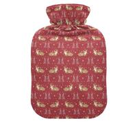 Christmas Red Brown Reindeer Tree Travel Hot Water Bottle with Soft Cover, 1L Hot Compress for Menstrual Cramps