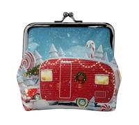Christmas Red Camper Full Double-Sided Printed Pattern Women's and Girls' Fashionable Leather Kiss Lock Coin Purse Card Bag