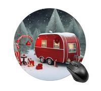 Christmas Red Camper Mouse Pad Funny Round Mousepad Anti-Slip Rubber Mouse Mat Laptop Desk Accessories 7.8 X 7.8 Inch for Office and Home Use