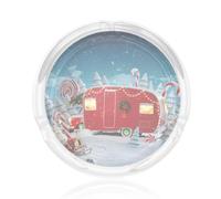 Christmas Red Camper Round Glass Ashtray For Adults, Smoking Ashtray For Home Restaurant,Tabletop Decoration