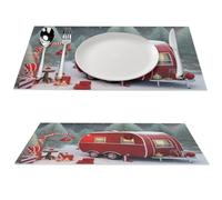 Christmas Red Car Placemats 12 X 17 Inch PVC Wipeable Table Mat Heat Stain Resistant Place Mat Indoor/Outdoor Waterproof Placemat Decoration for Kitchen Dining Table 2 PCS