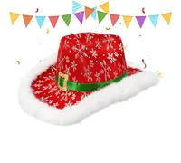 Christmas Red Cowboy Hat | Holiday Western Costume with White Trim for Festive Occasions - Christmas Western Hat | For New Year's Eve Parties Stage Performance Prom Accessories