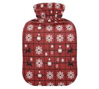 Christmas Red Cross - Stitch Snowflakes Baubles Deer Water Bottle for Hot Water with Soft Cover, 1L Hot Water Bag for Tummy Warmer
