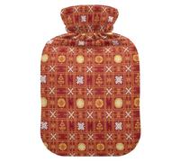 Christmas Red Cross - Stitch Snowflakes Trees Baubles Travel Hot Water Bottle with Soft Cover, 1L Hot Water Bag for Tummy Warmer
