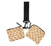 Christmas Red Deer Women's Card Cases Change Holder Cute Fashion Zipper Wallet Coin Bag with Wristlet Strap for Women 2 Pcs