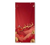 Christmas Red Door Cover Banner, Festive Santa Sleigh and Reindeer Design, Holiday Indoor Outdoor Decor, Seasonal Celebration Backdrop 36x72 Inch