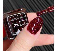 Christmas Red Glitter Nail Polish, Shimmer Diamond Nail Polish with Prismatic Sparkle, Flash Shiny Quick Drying Long Lasting Nail Varnish for DIY Manicures & Party Glam Looks