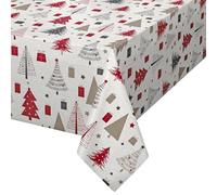 Christmas Red Gold Trees To fit up to a 6 Seater Size, Vinyl Pvc Tablecloth 2 metres (200x137cm) Wipe Clean Textile Backed Plastic Rectangle Table Cloth