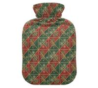 Christmas Red Green Gold Pinecone Snowflake Hot Waterbottle with Soft Cover, 1L Hot Compress Bag for Neck and Shoulder Pain Relief