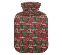 Christmas Red Green Plaid Trees Wishes Hot Bottle Water Bag with Soft Cover, 1L Hot Compress for Arthritis
