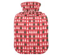 Christmas Red Green Tree Hot Water Bottle with Soft Cover, 1L Hot Water Bags for Period Cramps