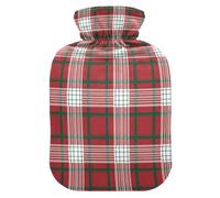 Christmas Red Green White Plaid Water Bottle for Hot Water with Soft Cover, 1L Hot Water Bag for Pain Relief