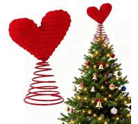 Christmas Red Heart Tree Topper Love Heart Shape Handmade Braided Cotton Tree Topper for Valentine's Day Christmas Party Decoration Tabletop Display Gift (A)