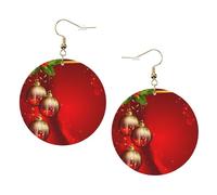 Christmas Red Lantern Printed Leather Earring Set For Women, 1 Pair Lightweight Bohemian Pierced Earrings Jewelry Gift For Women Girls