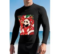 Christmas Red Panda Men's Rash Guard Swim Shirts UPF 50+ Long Sleeve Compression Surfing Wetsuit Top Quick Dry