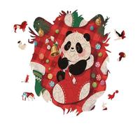 Christmas Red Panda Personalized Jigsaw Puzzles, 141 Pcs Wooden Jigsaw Puzzle Tiger Head Shape Puzzle Gift