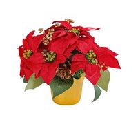 Christmas Red Poinsettia Plant Potted, 7 Heads Artificial Poinsettias Plants in Golden Pot, Fake Poinsettia Bonsai Potted Christmas Poinsettia Arrangements for Home Office Garden Party Decor(#1)