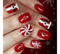 Christmas Red Press On Nails 24PCS Snowflake Glitters Design Holiday Party Nails Art For Festive Occasions For Women Red Christmas Nail
