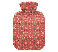 Christmas Red Reindeer Tree Pattern Hot Water Bottle with Soft Cover, 1L Warm Compress for Hot and Cold Therapies
