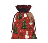 Christmas Red Repeat Pattern Christmas Burlap Gift Bags With Drawstring And Tags - Tiny Small Gift Bags For Xmas Candy And Christmas Supplies, Christmas Drawstring Gift Bags 8.3×11.8in